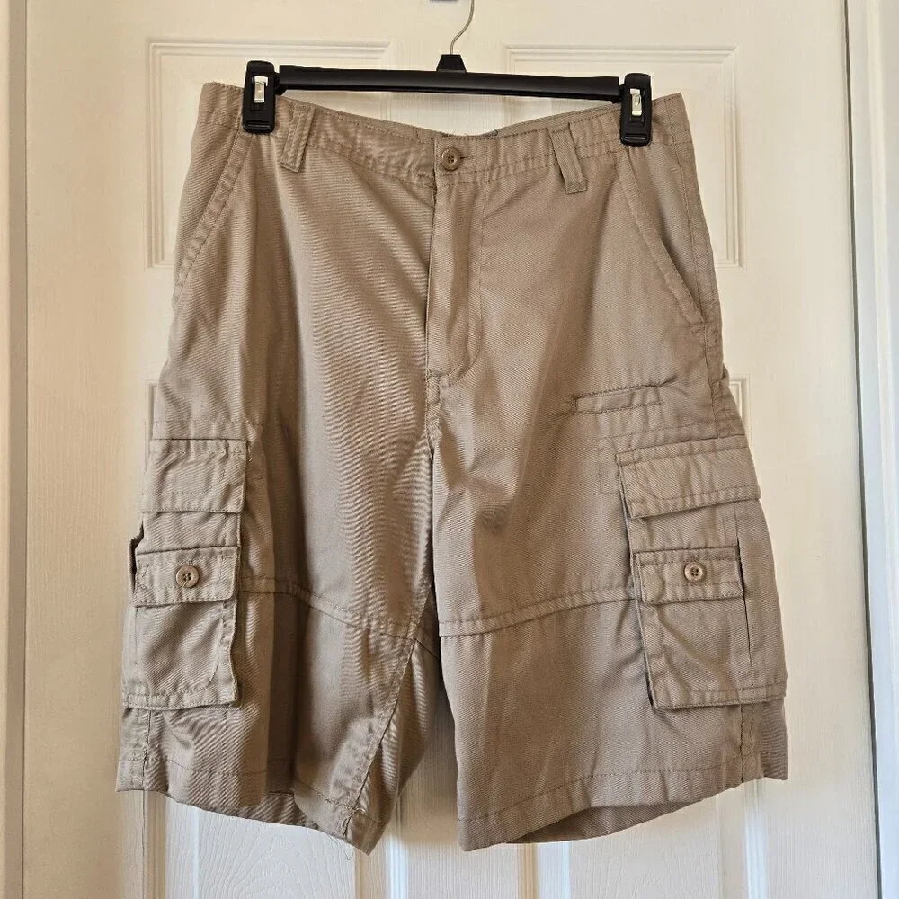 Roadblock Men's Khaki Cargo Multi-Pocket Shorts Size 32